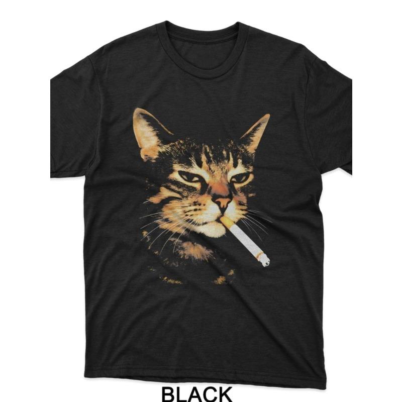 Personalized Smoking Cat Print Trendy Street Style Summer New Unisex Casual Tshirt