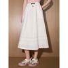 Coolhut2025 Summer Layered Elastic Waist Mid-Length Solid Color A-Line White Skirt Loose Casual