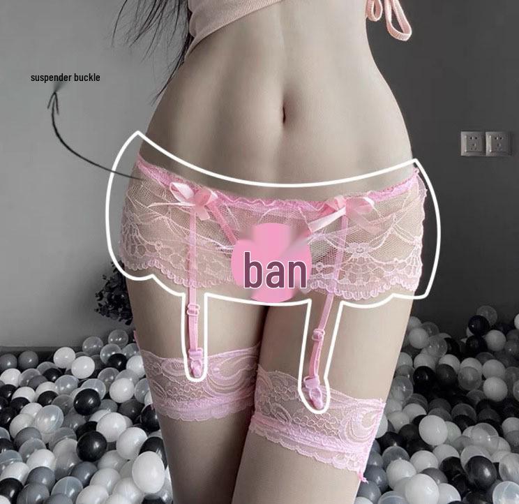 Amorous Lace One-Piece Garter Stockings with Open Crotch - Sheer Over-the-Knee Design