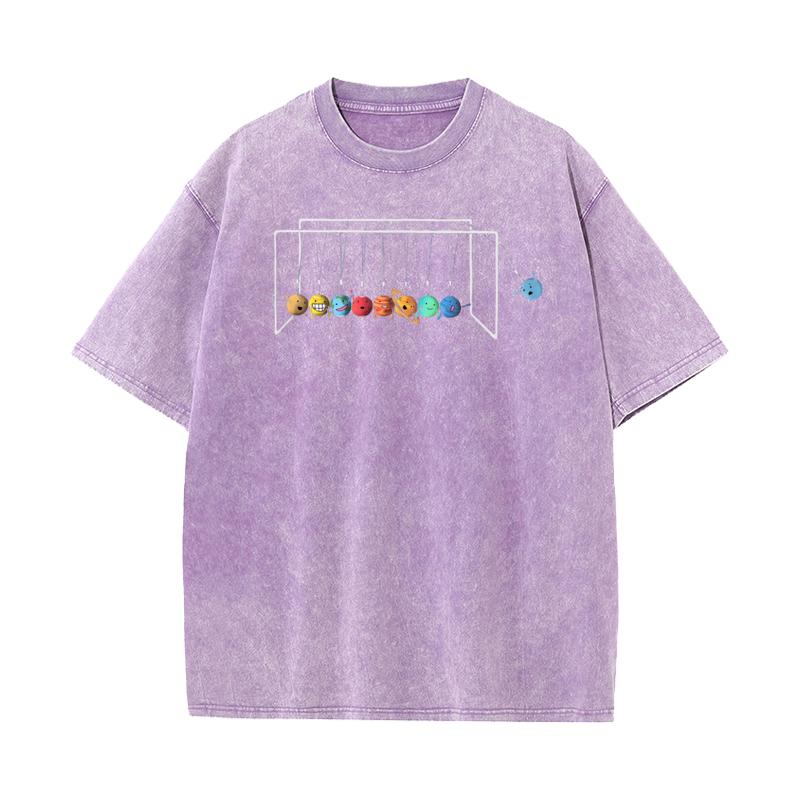 

Planetary System Short Sleeve Tees Crewneck Pure Cotton Men vintage Washed T Shirts Funny Washed TeeShirts Loose S