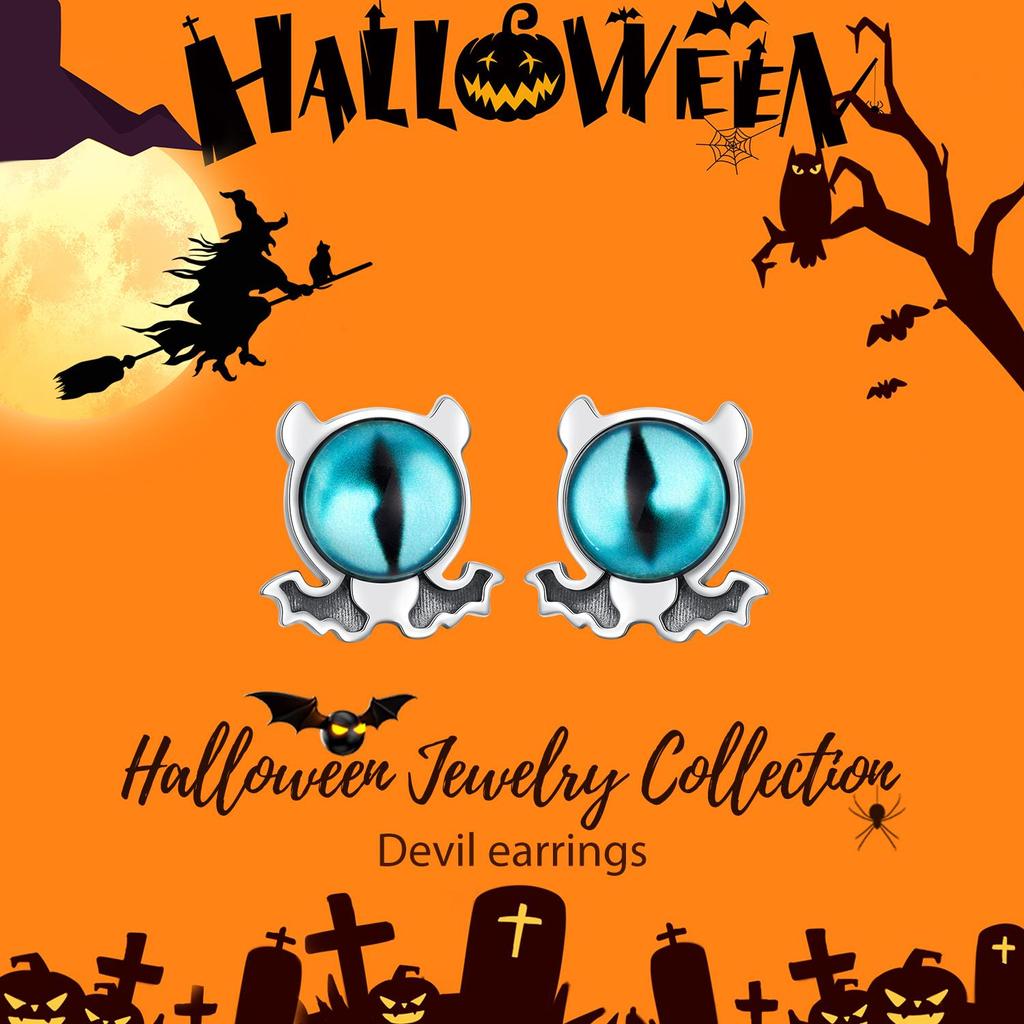 Vintage Sex Demon Eyes Stud Earring S925 Sterling Silver Oxidized Halloween Earrings