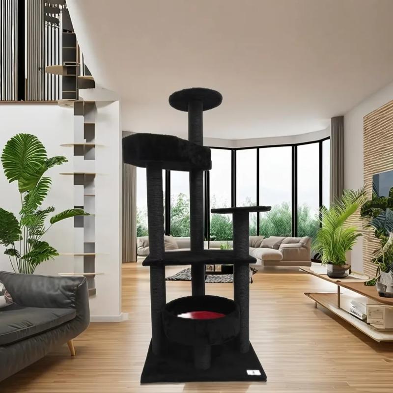 cat scratcher Large Halloween Decorative Cat Tree Black Cat Tower Coffin Bed Indoor Wood Scratching Posts Printed Cat Tower чёрный