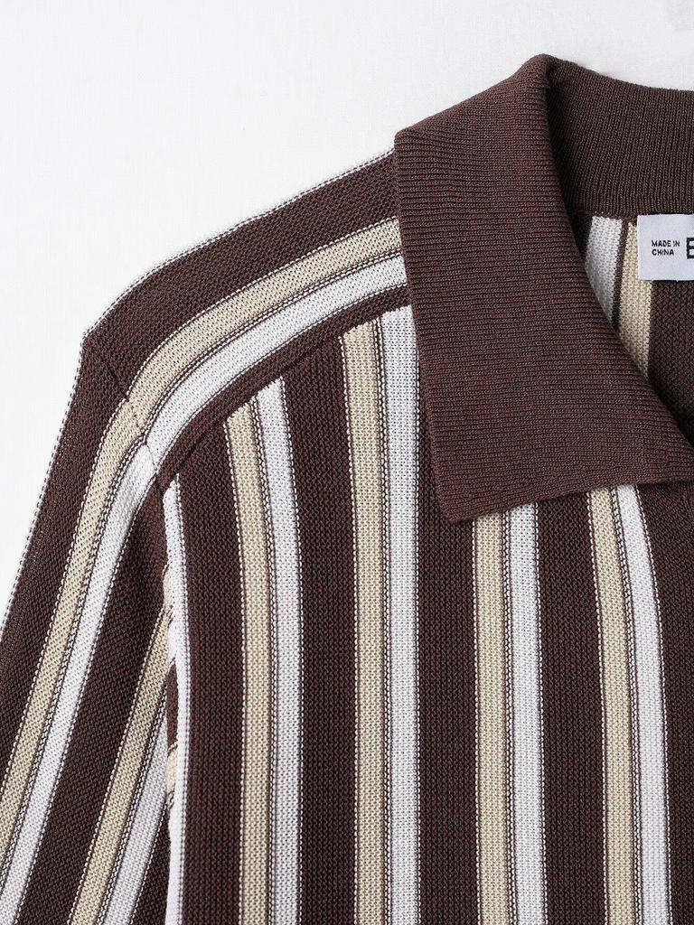 Spring 2025 Women's European & American Striped Knit Polo Cardigan