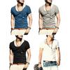 Herre Sommer T-shirt Stor V-hals Tynd Ensfarvet Slim Fit Blød Åndbar Korte Ærmer Mellemlang Strækbar Afslappet Daglig Herre Top
