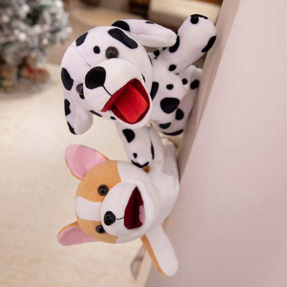 Simulation Little Yellow Dog Hand Puppet Soft Stuffed Plush Dalmatian Toys  Parent-child