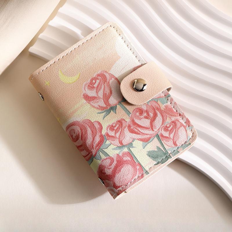 Mini Porte-Cartes Rétro Peinture à l'Huile pour Femmes Grande Capacité Multi-Fentes pour Cartes Housse pour Carte d'Identité Sac de Rangement pour Permis de Conduire Porte-Monnaie