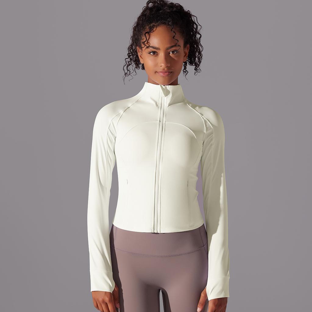 Stand Collar Long Zipper Long Sleeve Coat Brushed Tight Sports Running Fitness Yoga Clothing Top For Women