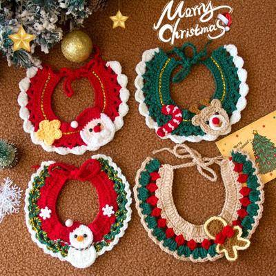 Neues Weihnachts-Haustierhalsband Handgestrickt Verstellbar Welpen-Nackenband Cartoon Zart Katze Katze