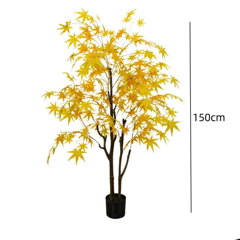 PVC Maple Tree Artificial Tree With Planter 3.9ft/4.9ft/5.9ft Faux Leaves Branches Maple Tree For Fall Party Home Decoration