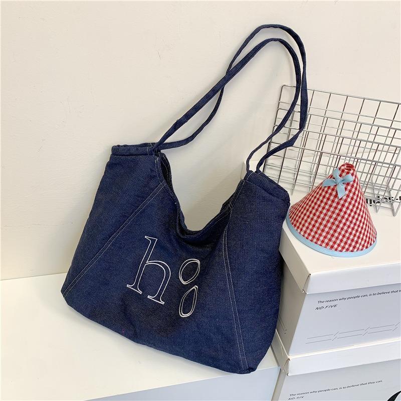 Large capacity denim canvas bag women's new college students class shoulder bag casual versatile tote bag