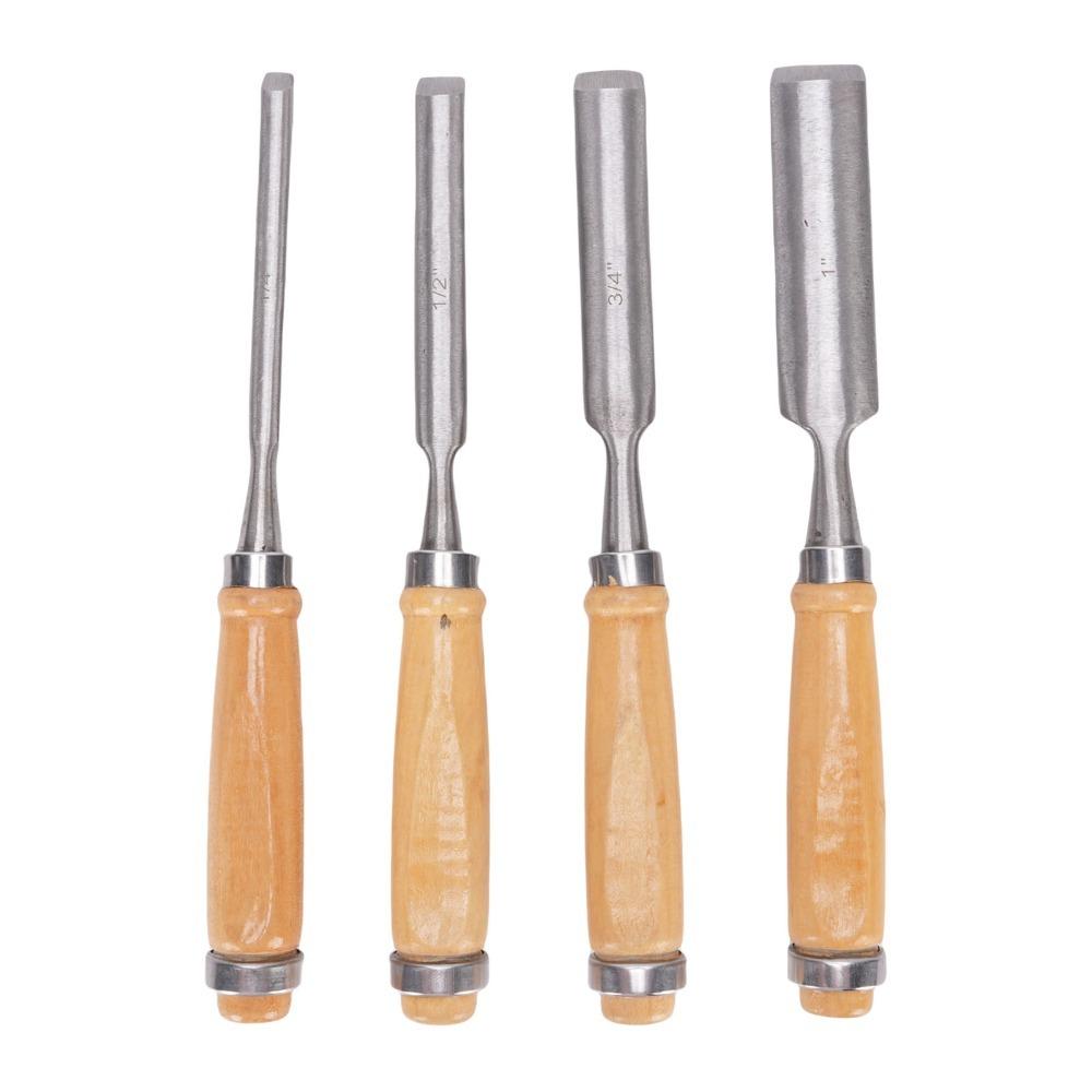 4 Pcs Wooden Handle Woodworking Gouge Tools Carbon steel Firmer Gouge Chisel  Camp