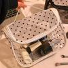 Portable Large Capacity Mesh Makeup Bag Heart Pattern Zipper Toiletry Organizer Transparent Storage Bag Outdoor