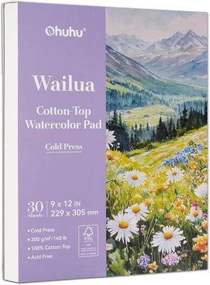 Bloc de Papel para Acuarela Ohuhu 300 g/m² Acabado Algodón 229 mm x 305 mm Grano Medio 30 Hojas Bloc de Dibujo Grueso para Pintura Acrílica y Garabatos