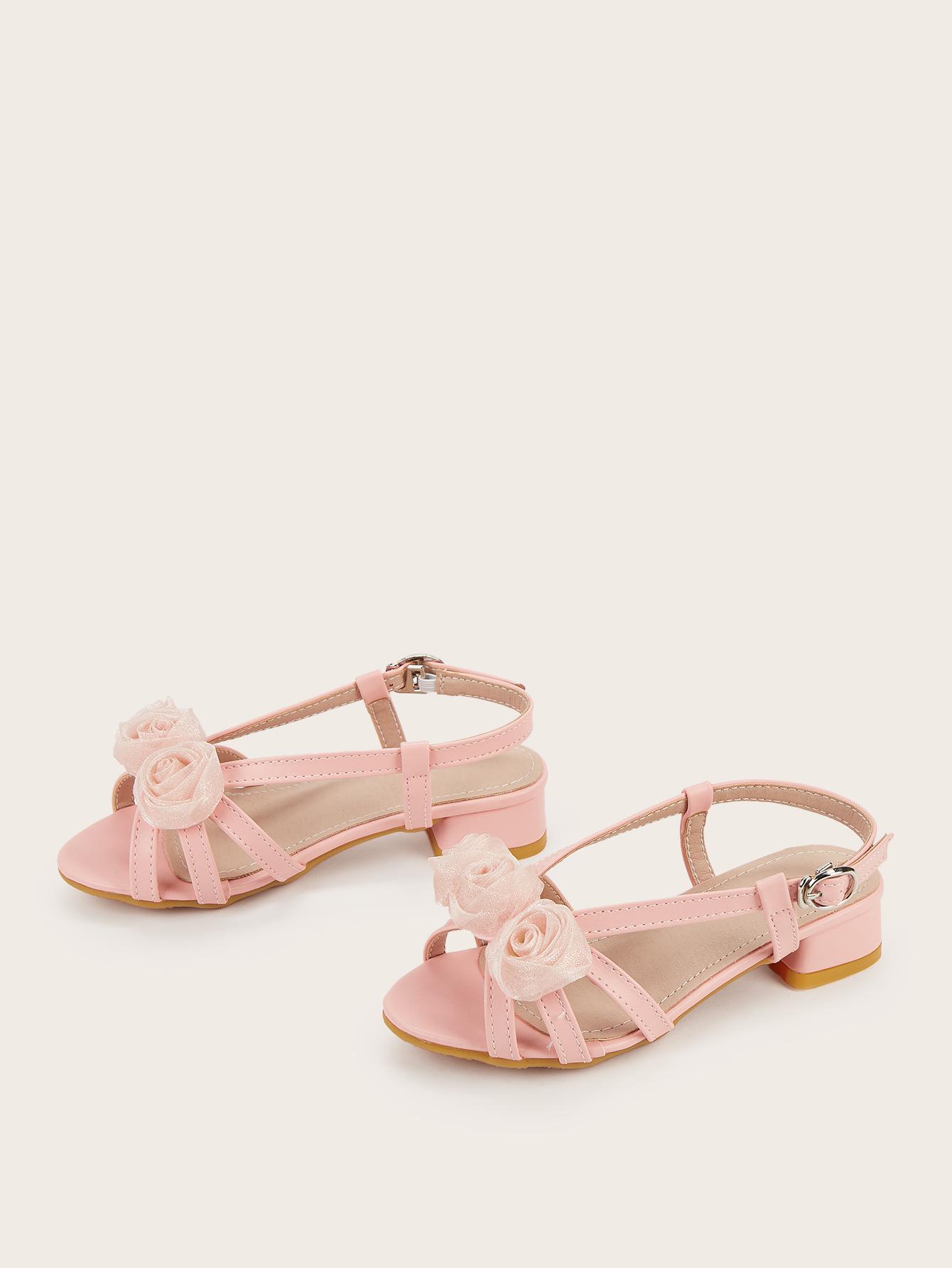 Spring 2026 Girls  Chunky Heel Princess Sandals with Floral Design 35 розовый