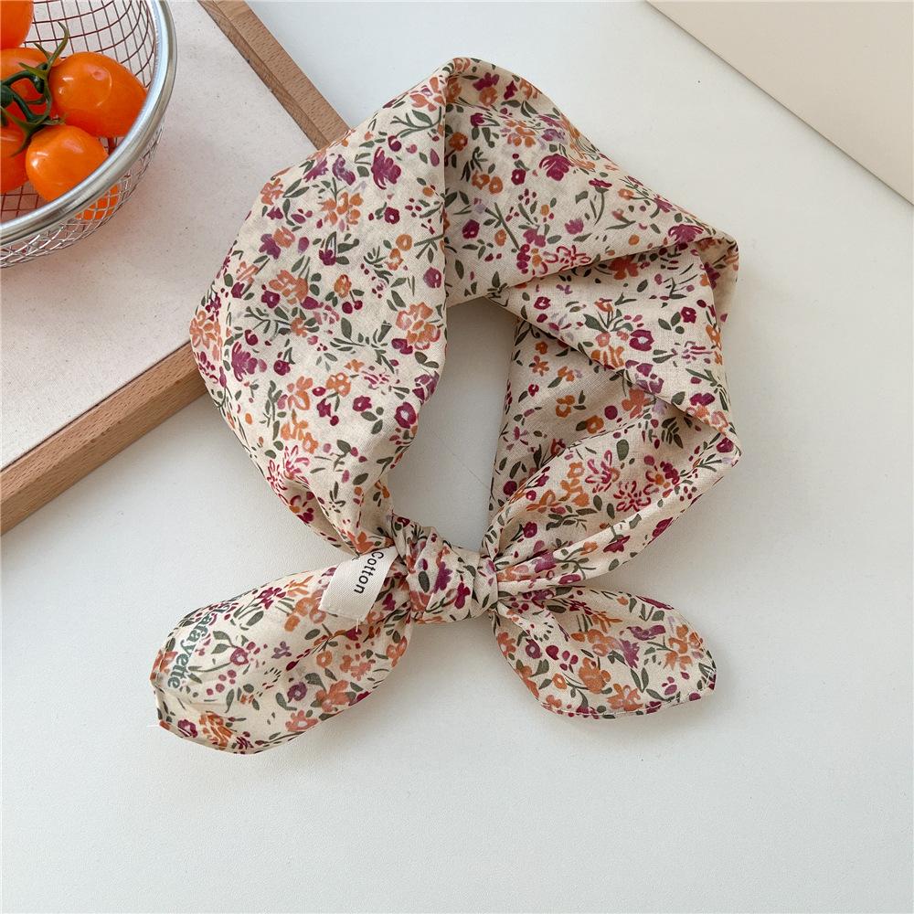 Korean literary and artistic decoration small silk scarf Korean version fashionable versatile spring and summer fresh and breathable cotton and