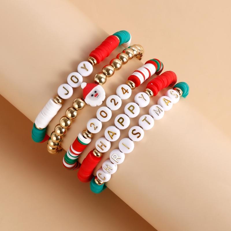 Stylish Bracelet Set for Women Christmas Celebrating Letters Wrist Chains Y2K  Exquisite Beaded Bangle Charm