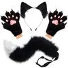 Fluffy Cat Ears Cat Long Tail Plus Cute Cat Paws Gloves Set Cosplay Costume Accessories Halloween Carnival Party Dress Up