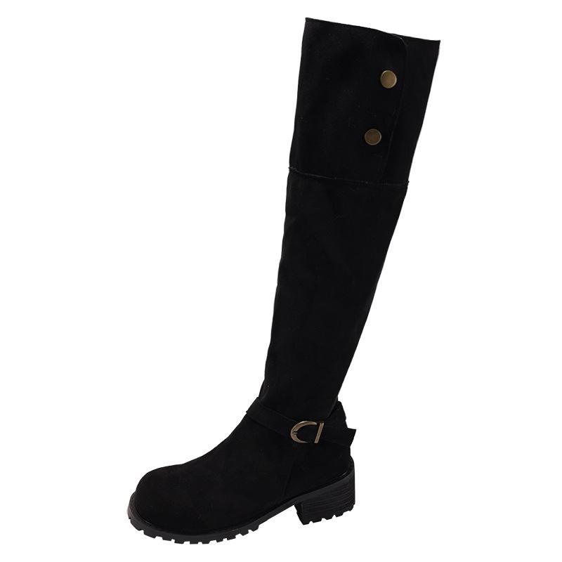 Retro black high-end thick-heeled boots children's boots 2025 new autumn with skirt thin knight boots