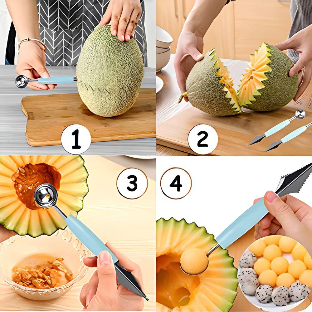 1pc Double Headed Fruit Carving Spoon DIY Ice Cream Salads Desserts Ripple Ball Digger Decoration Kitchen Tool YMY