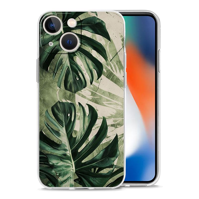 Phone Case For iPhone 17 Air Cases iPhone 16 15 12 13 14 Pro Max SE 7 8 Plus iPhone11 Clear Soft Cover Leaves Monstera Green