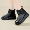 GKTINOO 6cm Woman Cow Genuine Leather Autumn Ankle Boots Spring Booties Ethnic Rero Moccasins Platform Wedge Chunky Heels Shoes