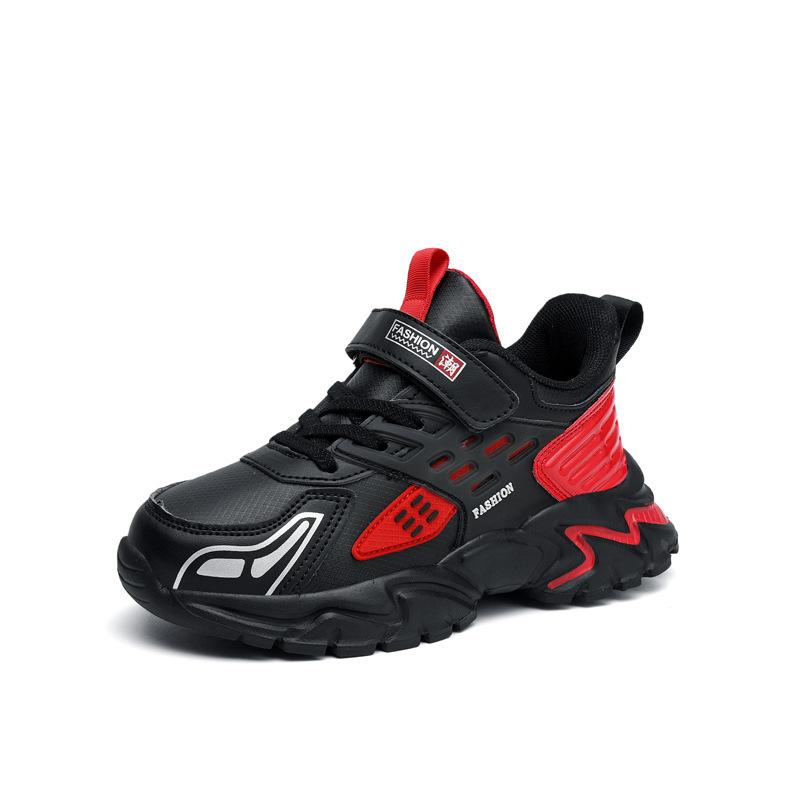 Fashion boys' new four-season sports shoes leather mesh velvet non-slip and wear-resistant casual sports shoes