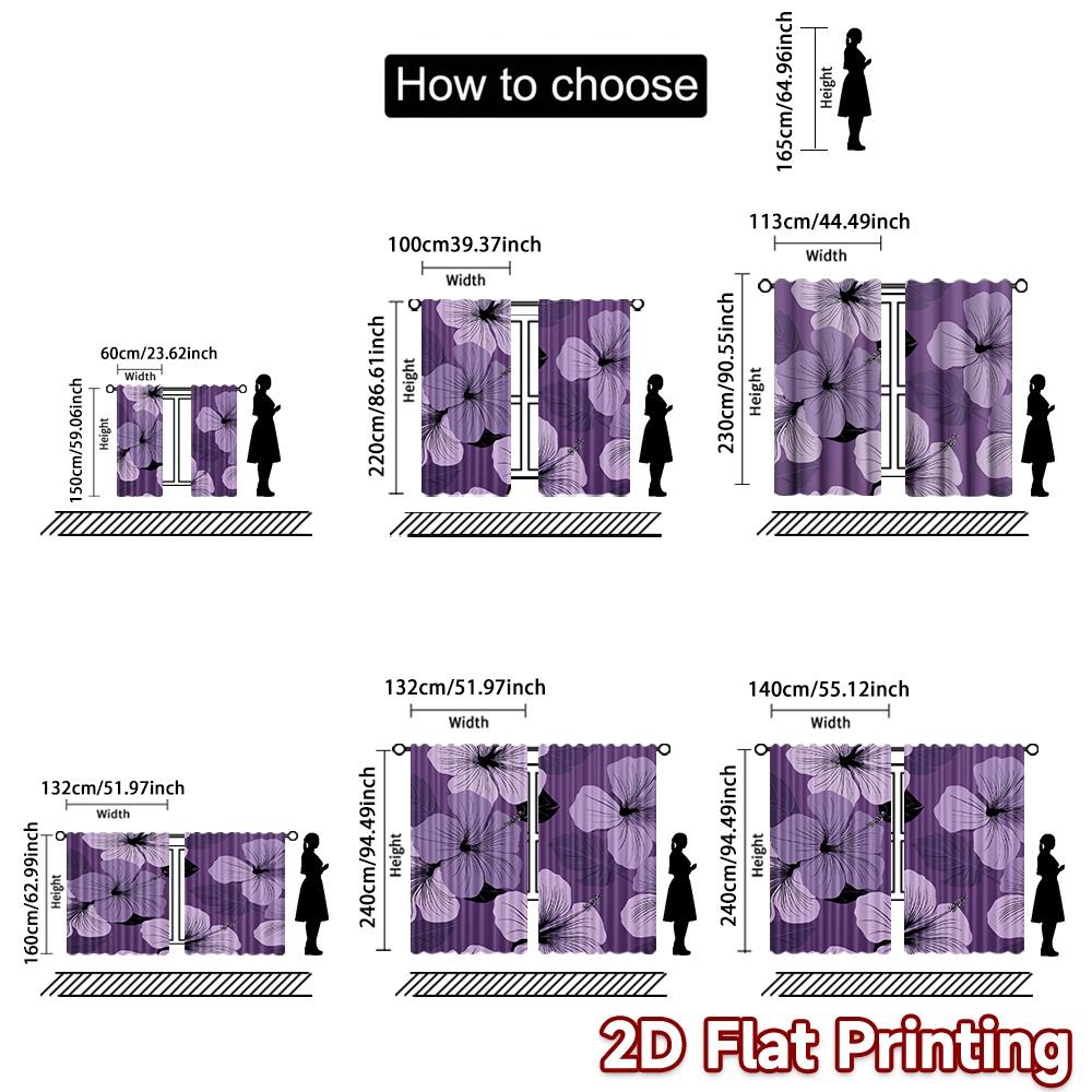 Flat Printing Curtains Without Rod Floral Elegance Purple Ramadan Festival Popular Drapes Durable Curtain Set Of 2 Made Polyester Washable