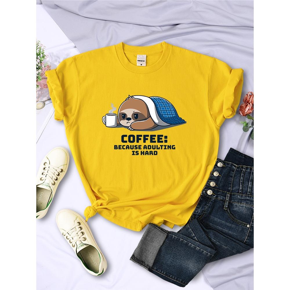 

Милая футболка с ленивым ленивцем, подходит для женской персонализированной повседневной уличной футболки с коротким рукавом и круглым вырезом, модный топ, женская одежда S