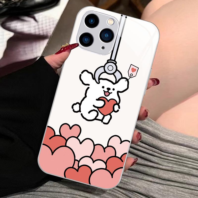 Apple 14 Doll Grabber 14 Pro Couple X Cartoon Cute 12 New Apple 11 Glass Case - Puppy Line