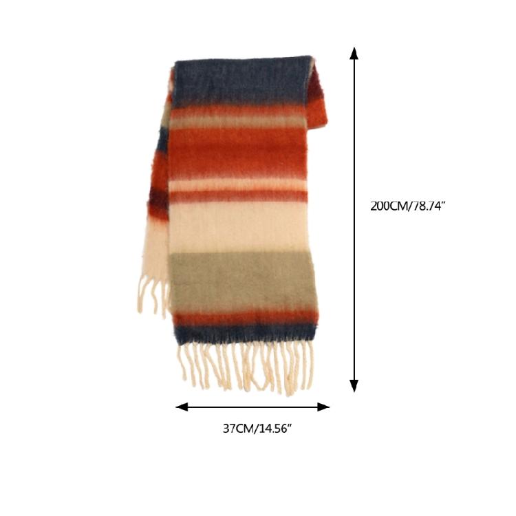 Striped Scarf Long Knitted Scarf Neck Warmer Women Scarf Lightweight Neck Wrap