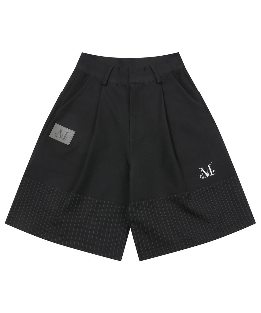 MUCENT Modern Stripe Color Block Wide Pintuck Half Pants