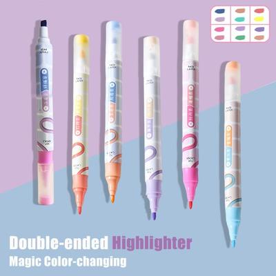 Double-ended Magic Color-changing Highlighter Double-color Stackable Fluorescent Pen  Student