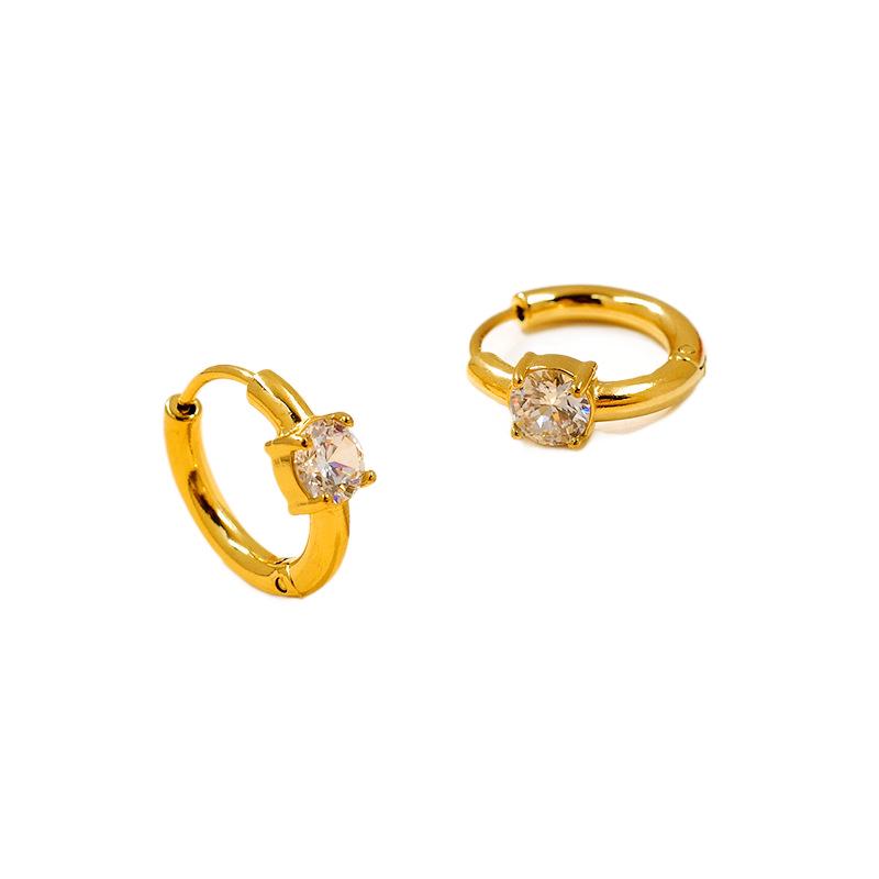 Fashionable Zirconia Earrings: Simple Luxury Style, Colored Gemstone Studs, Niche Design, High-End Titanium Steel Hoops for Women