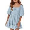 Children's Casual -Sleeve Backless Waist-Tied -Pleated Dress