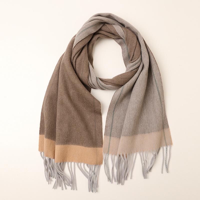 

New lamb wool double-sided scarf men s and women s winter scarf splicing double-sided small shawl