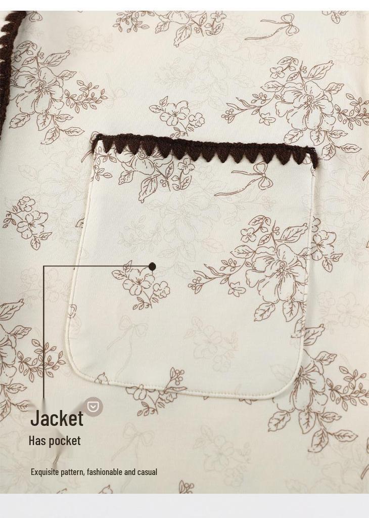 Klasse A Antibakterielles Baumwoll-Pyjama-Set für Damen - Langarm, Lange Hose, Revers-Cardigan Zweiteilig Hauskleidung