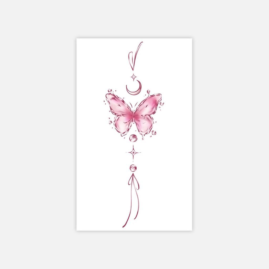 Rosa Schmetterling Mond Tattoo Aufkleber Langlebig Wasserdicht Arm Tattoo Aufkleber