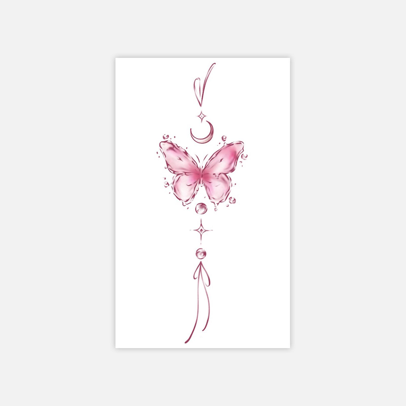 

Pink Butterfly Moon Tattoo Sticker Lasting Waterproof Arm Tattoo Sticker 6*10