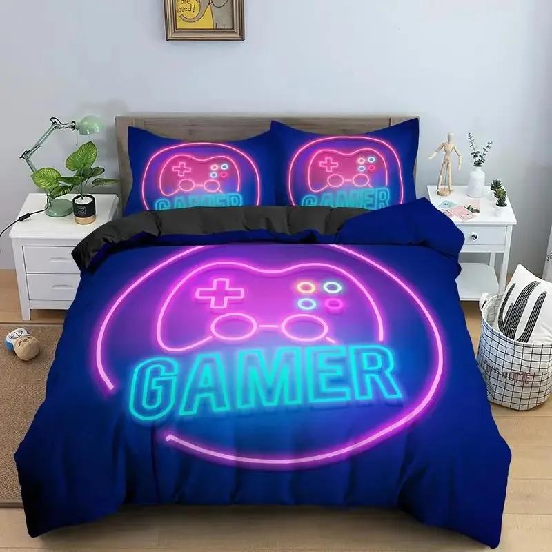 Gaming Gamepad Videospiel Neon Bequem Bettdecke Bettbezug Kissenbezug Bettwäscheset Kinder Schlafzimmer Dekoration Heimtextil