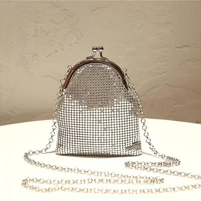 Chains Women Shoulder Bag Retro Kiss Lock Crossbody Bags For Female Metallic Sequin Shell Bag Clip Wallet Small Purse Handbags