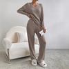 Autumn and winter cross-border European and American new fashionable casual straight-leg pants, elegant loose V-neck groove strip two-piece set 