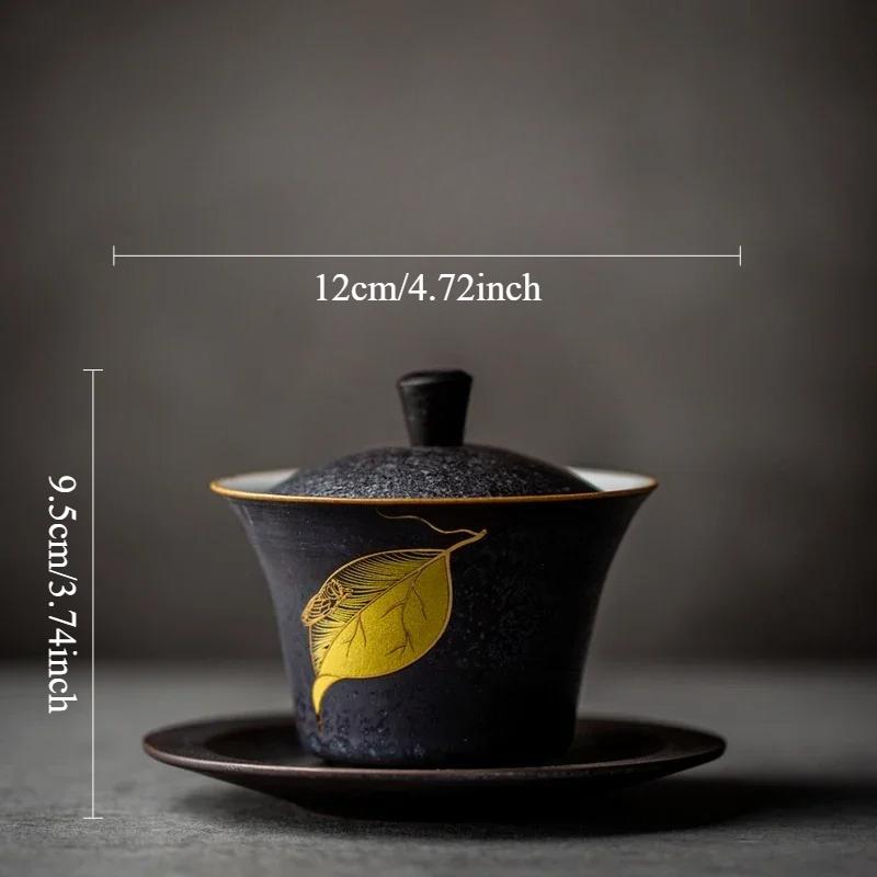 

140ml Black Pottery Covered Bowl Not Too Hot To Handle, Three Talents To Cover The Bowl High End Household Tea Set Tea Bowl