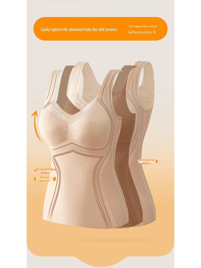 Seamless Cashmere Body Shaping Vest with Built-In Pads - Comfortable, Warm, and Steel Ring-Free for Autumn/Winter