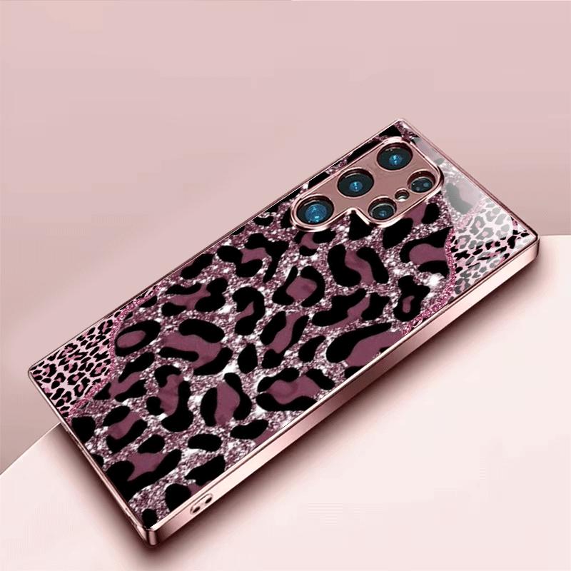 Purple Leopard Flash Tempered Glass Phone Case Suitable for Samsung Galaxy S26 S25 S24 S22 S21 S20 FE Ultra Plus Anti Drop