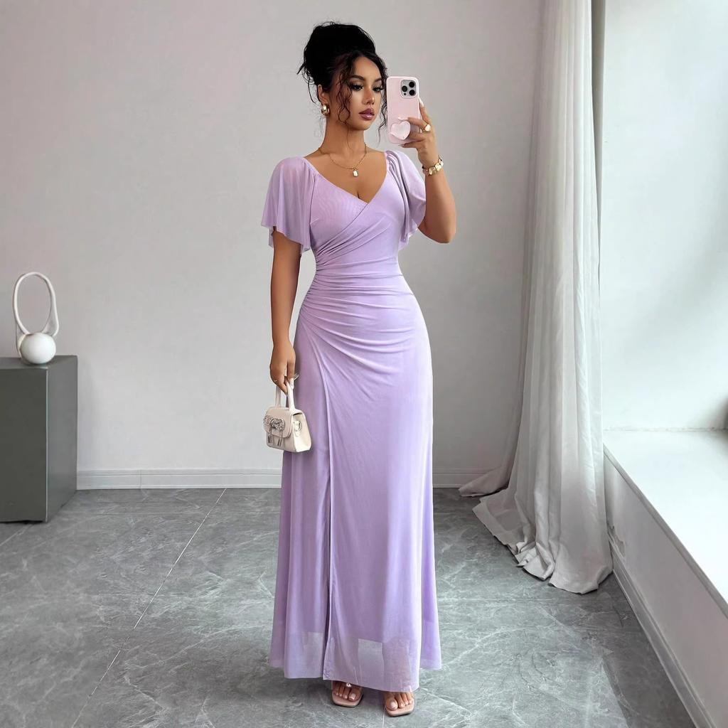 2026 Cross-border Europe, America, Amazon's New V-neck Cross-waist Fishtail Skirt, Flying Sleeve Pleated Temperament Hip Skirt