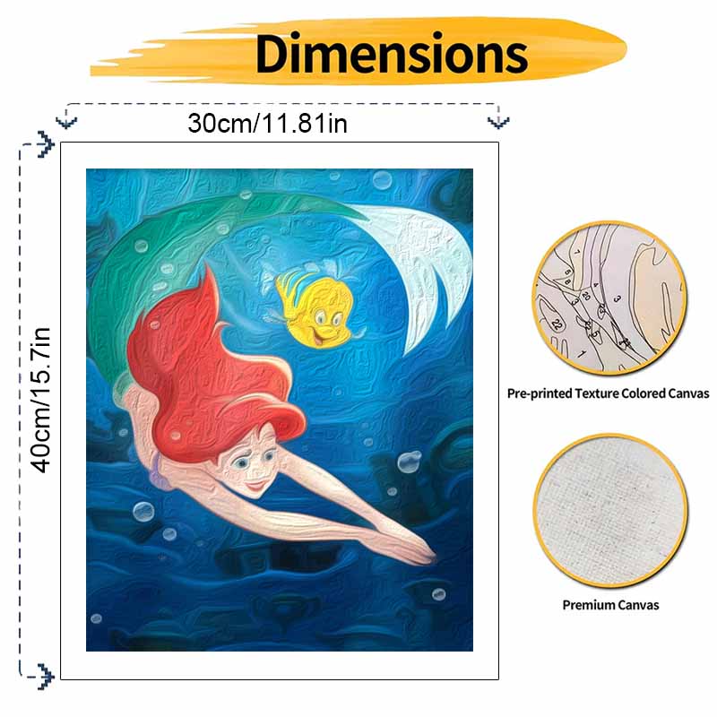 Disney Oil Painting Ariel Handmade Diy Art Painting Home Decoration