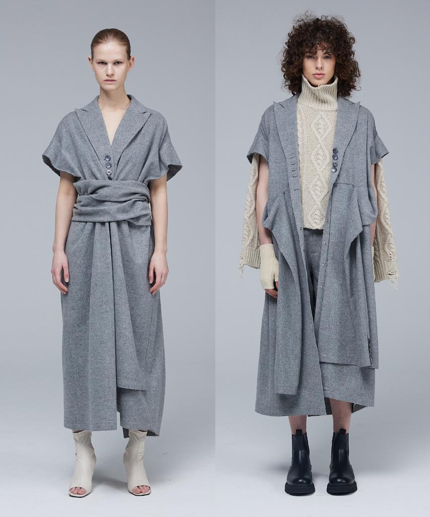 Meuameu Wool Tie Sleeve Detail Coat Dress