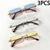 3PCS Fashion Rimless Sunglasses Women Trendy Small Rectangle Sun Glasses  Summer Traveling Style Brown Shades for Men