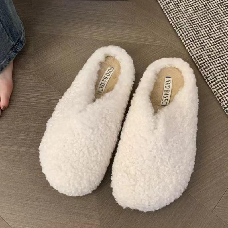 Mules Shoes Women Flats Fur Slippers Casual Short Plush Suede Shoes 2025 Trend New Winter Flip Flops Slingback Slides