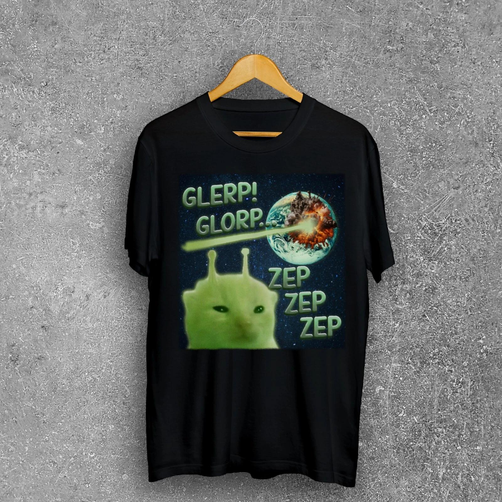 Glerp Glorp Funny Alien Cat Cat Meme Shirt Gift, Silly Cats Brainrot T-shirt 4XL